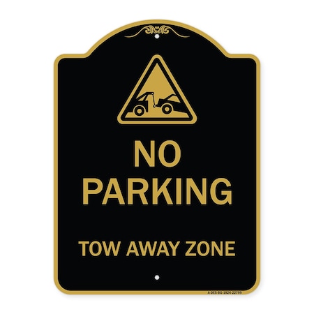 Designer Series Tow Away Zone With Graphic, Black & Gold Aluminum Architectural Sign